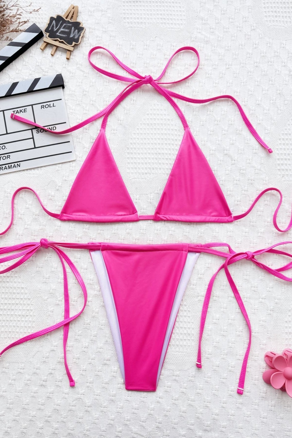 Hot Pink Faux Leather Micro Cheeky Sexy 2Pc Swimsuit Set Bikini