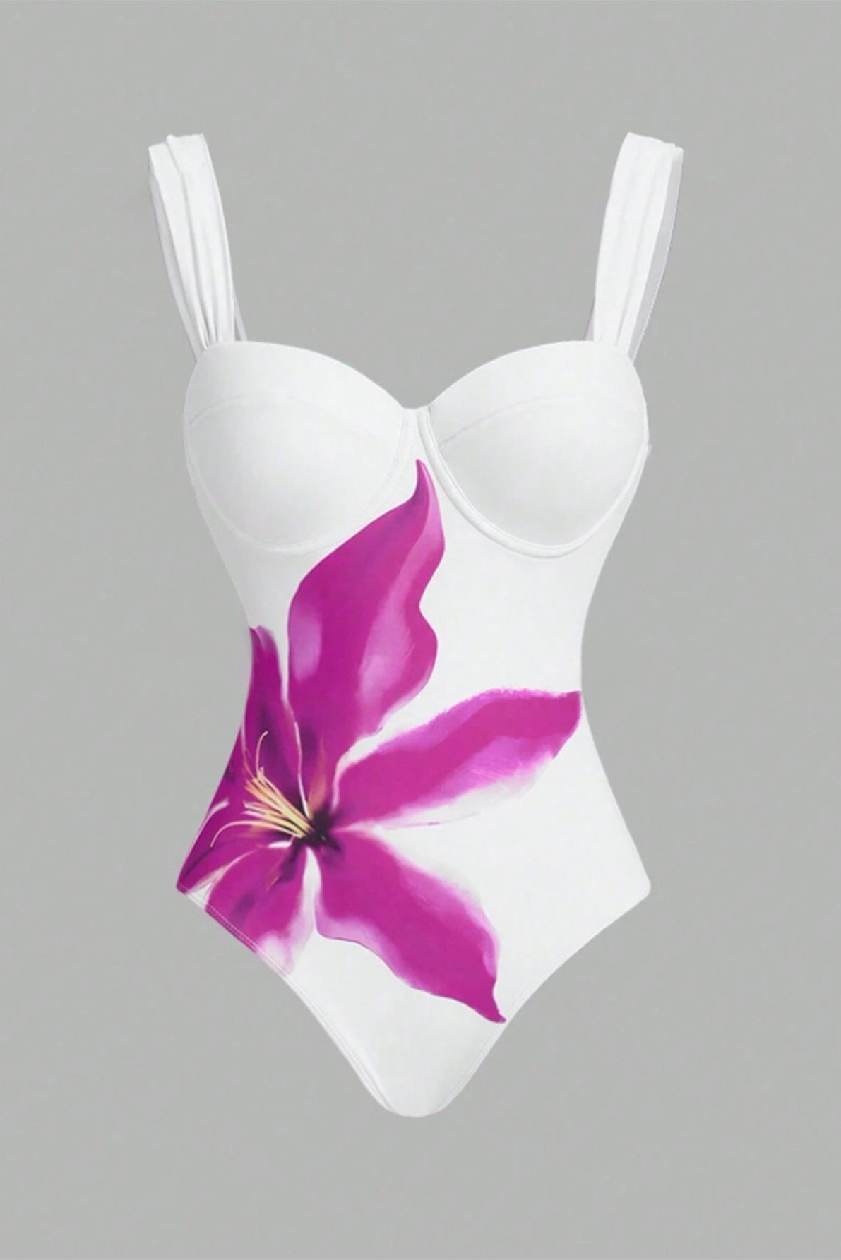 White Purple Flower Monokini Cover-Up 2Pc Swimsuit Set