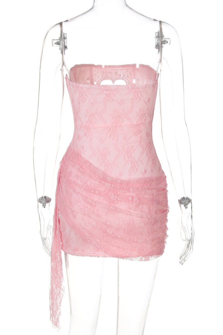 Pink Lace Rhinestone Heart Boned Dress Sexy Sabrina Pop Singer Costume