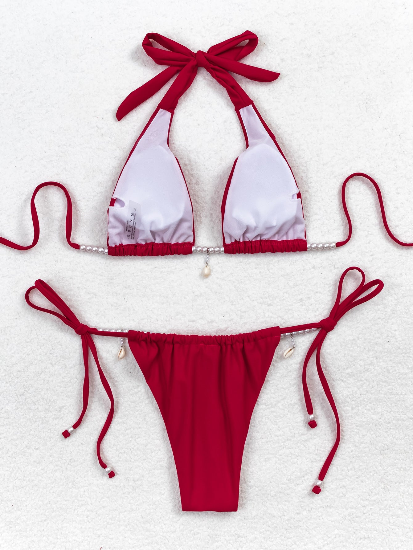 Red Pearl Sea Shell Halter Cheeky Sexy 2Pc Swimsuit Set