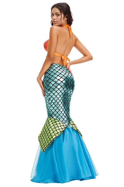 Orange Sequin Blue Green Metallic Scale Fitted Sexy Mermaid Costume