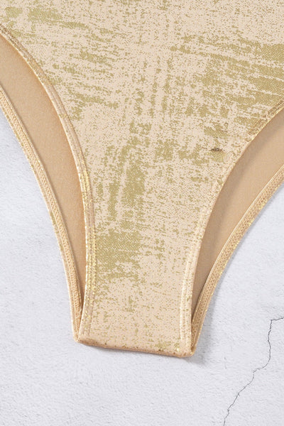 Gold Beige O-Ring Plunging-V Sexy 1Pc Swimsuit Monokini