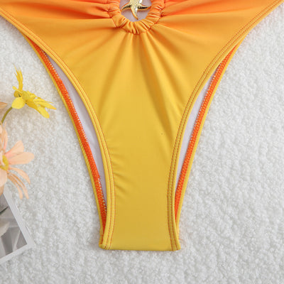 Orange Yellow Tie Dye Gold Starfish Cut-Out Monokini Sexy 1Pc Swimsuit