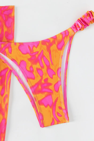 Orange Leopard Narrow Triangle Cheeky Cover-Up Sexy 3Pc Swimsuit Set