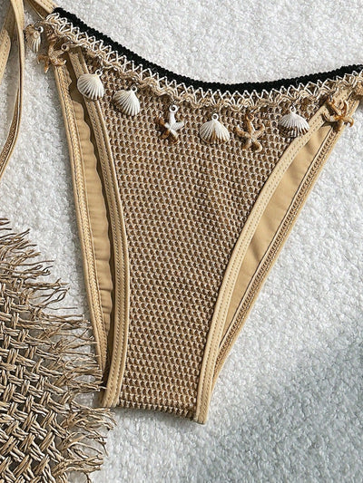 Khaki Netted Sea Shell Starfish Sexy 2Pc Swimsuit Set Bikini