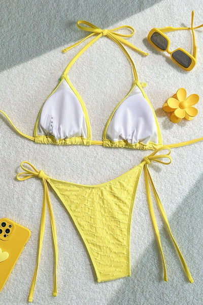 Yellow Rainbow Sea Shell Charm Sexy 2Pc Swimsuit Set Bikini