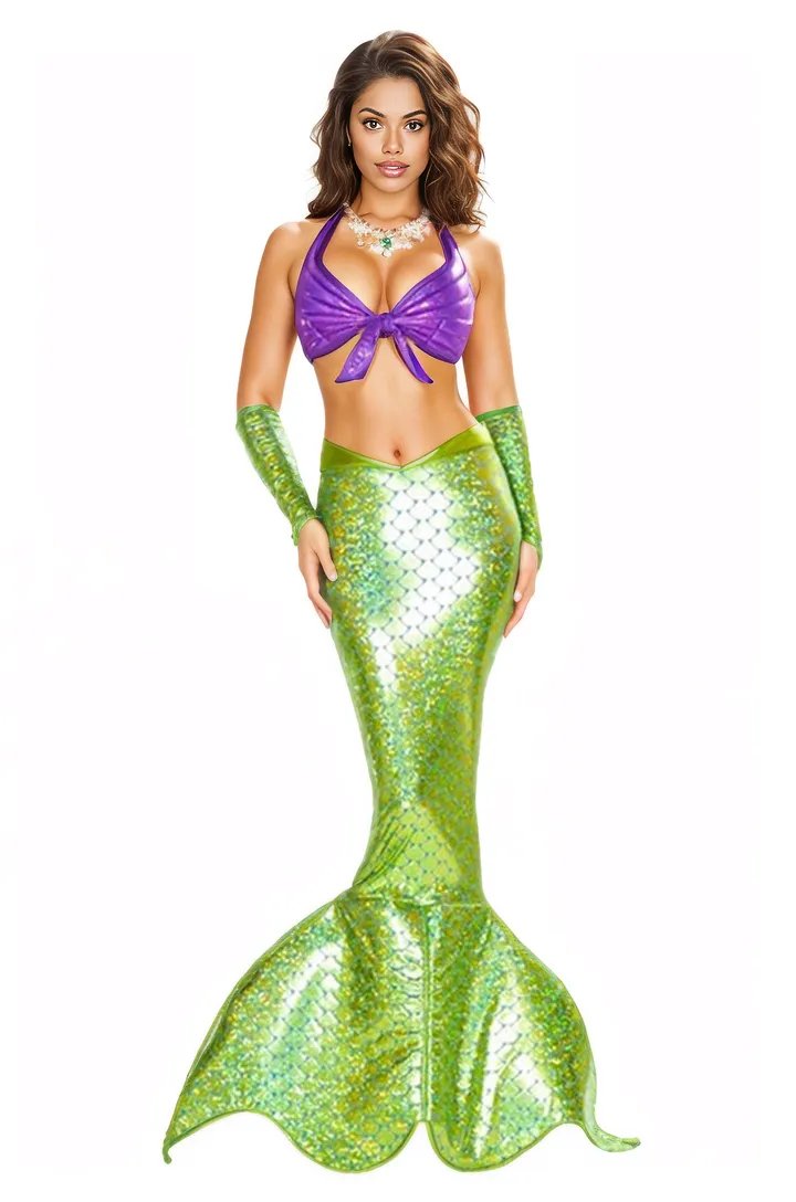 Purple Green Metallic Scale Sexy Fitted Mermaid Costume