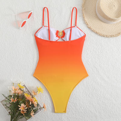 Orange Yellow Tie Dye Gold Starfish Cut-Out Monokini Sexy 1Pc Swimsuit