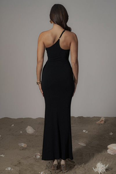 Black Nude Mesh One Shoulder Sexy Maxi Mermaid Party Dress