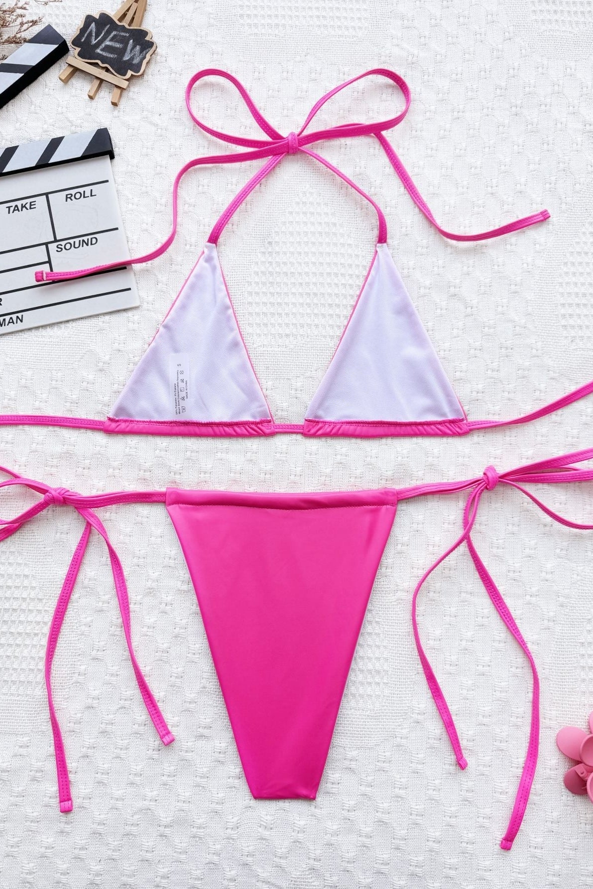 Hot Pink Faux Leather Micro Cheeky Sexy 2Pc Swimsuit Set Bikini