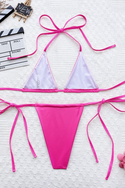 Hot Pink Faux Leather Micro Cheeky Sexy 2Pc Swimsuit Set Bikini