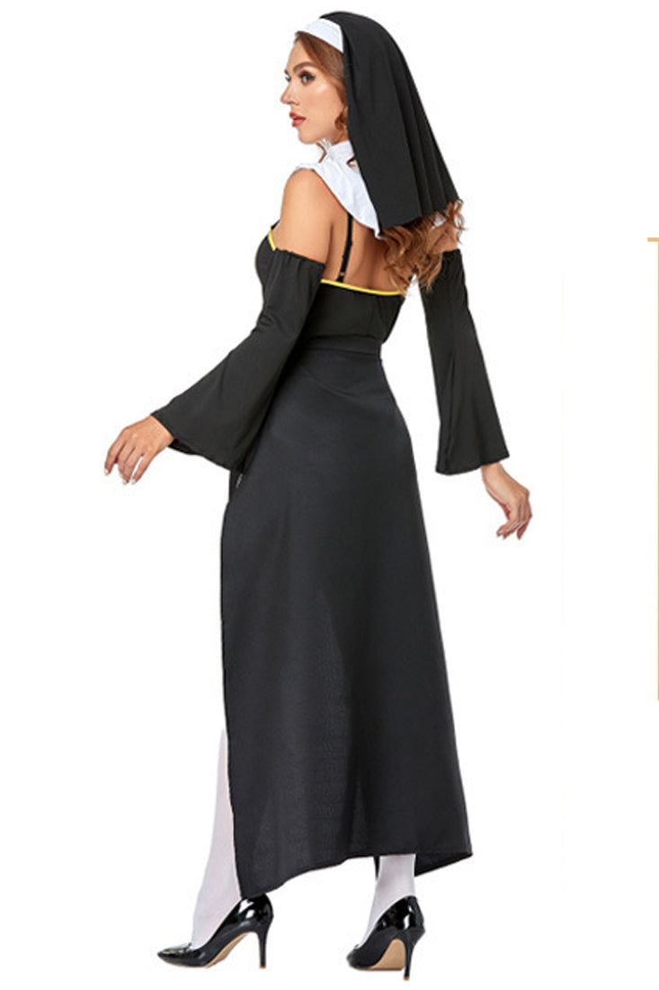 Black White High Low Maxi 7Pc Sexy Nun Costume