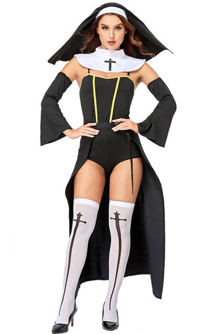 Black White High Low Maxi 7Pc Sexy Nun Costume