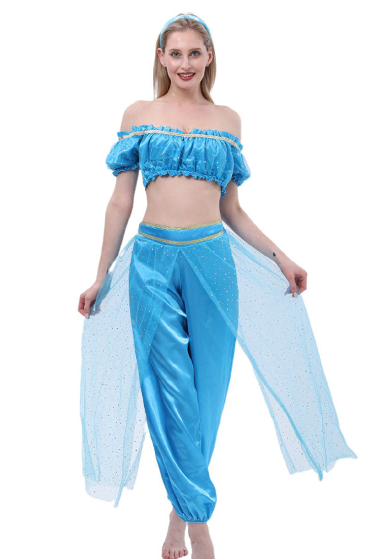 Blue Mesh Glitter Gold Sexy Princess Jas Costume