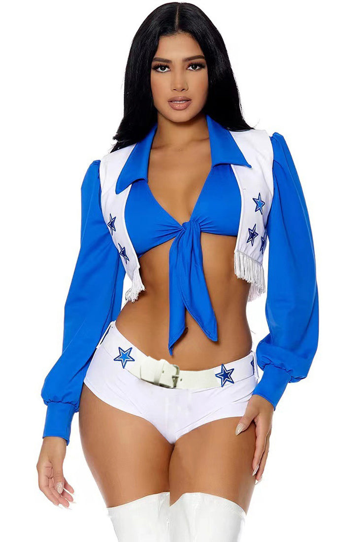 White Blue Football Cheer Leader 3Pc Sexy Cowboy Costume