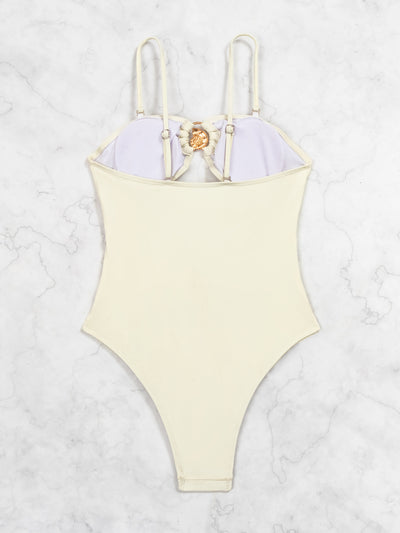 Off White Gold Sea Shell Cut-Out Cheeky Sexy Monokini 1Pc Swimsuit