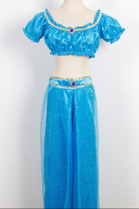 Blue Mesh Glitter Gold Sexy Princess Jas Costume