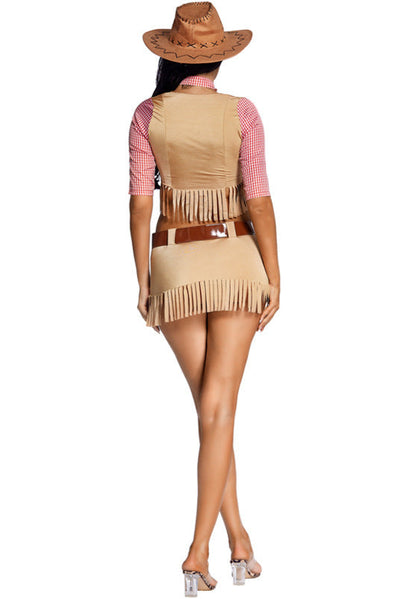 Khaki Fringe Western Sexy Cowgirl Costume