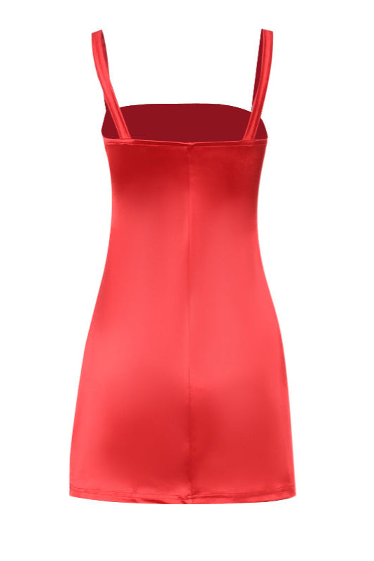 Red Satin Stretchy A-Line Fit & Flare Sexy A-Line Party Dress