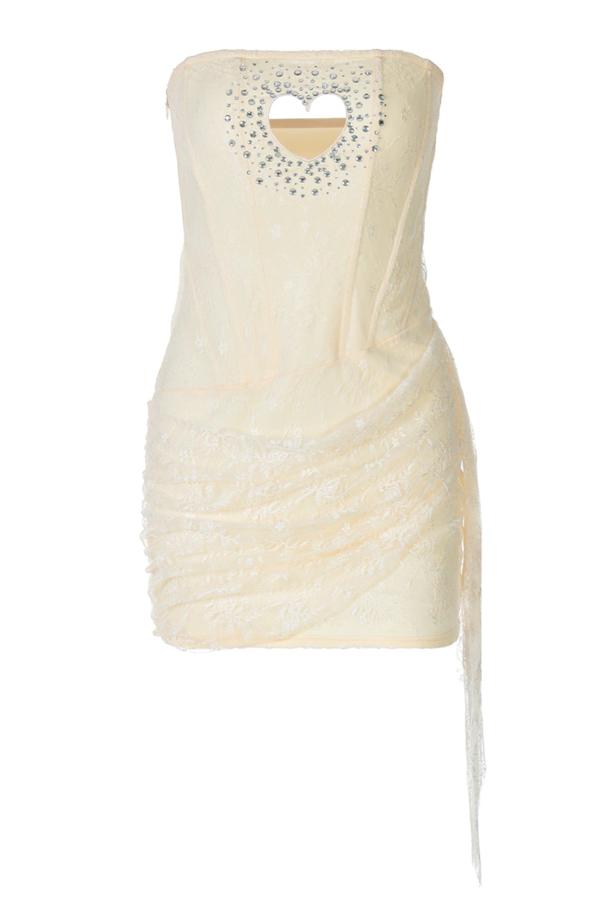 Yellow Lace Rhinestone Heart Boned Dress Sexy Sabrina Pop Singer Costume