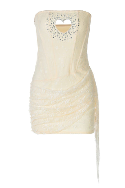 Yellow Lace Rhinestone Heart Boned Dress Sexy Sabrina Pop Singer Costume