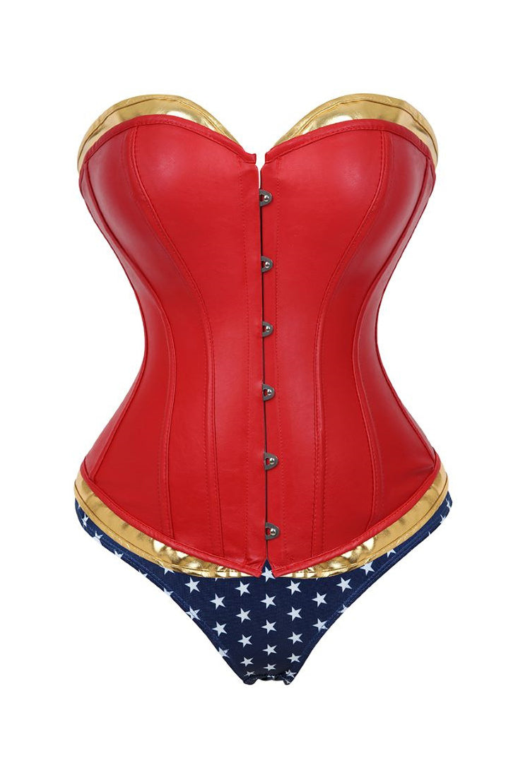 Red Blue Gold Lace-Up Corset Shorts Sexy 2Pc Wonder Woman Costume