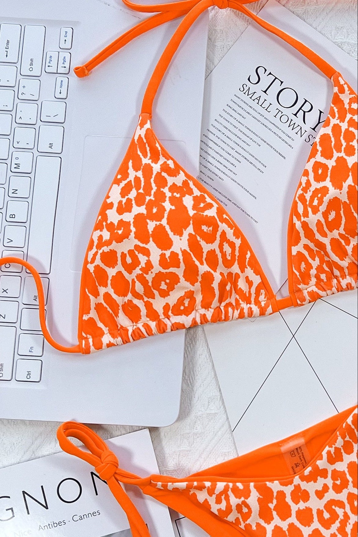 Neon Orange Leopard Print Halter Sexy Cheeky Two Piece Swimsuit Bikini