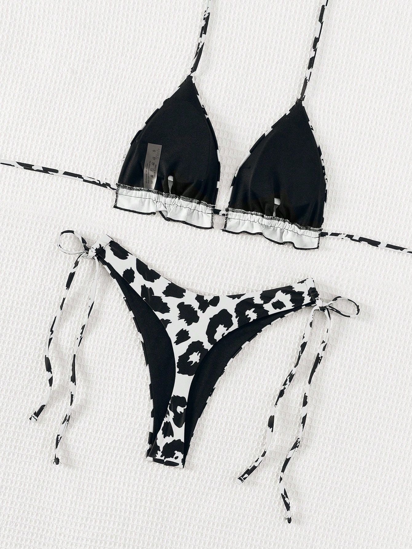 Leopard Print Triangle Thong Tie Side Sexy 2Pc Swimsuit Set Bikini