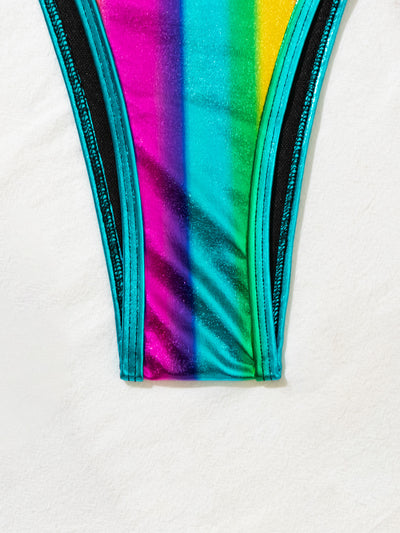 Rainbow Multi Metallic Micro Halter Cheeky Sexy 2Pc Swimsuit Set