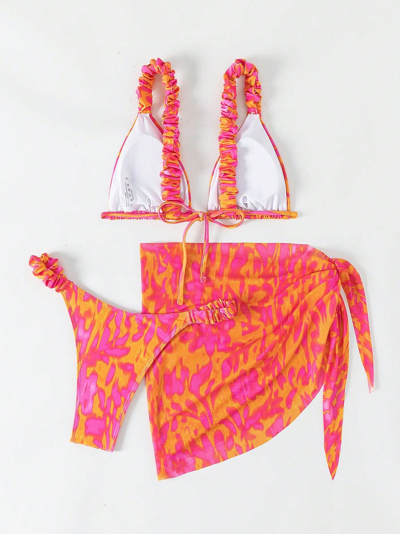 Orange Leopard Narrow Triangle Cheeky Cover-Up Sexy 3Pc Swimsuit Set
