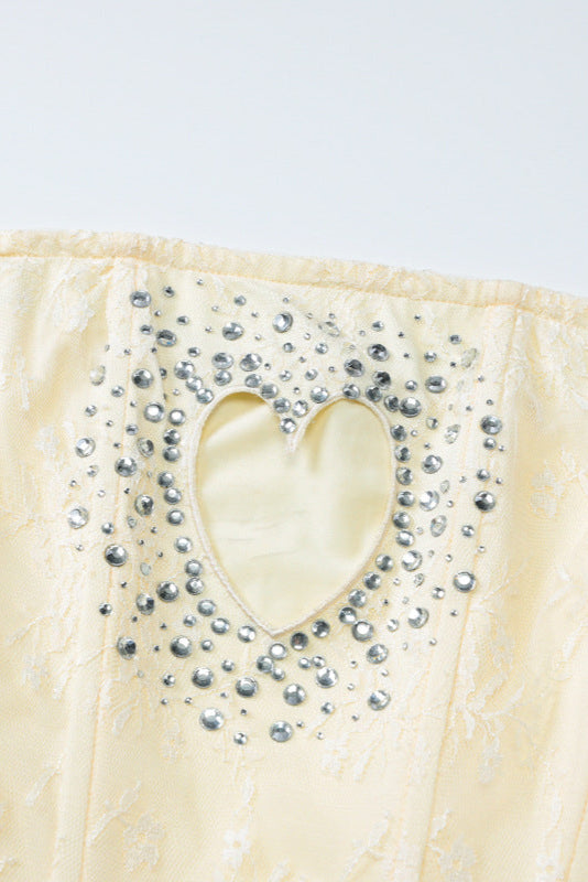 Yellow Lace Rhinestone Heart Boned Dress Sexy Sabrina Pop Singer Costume