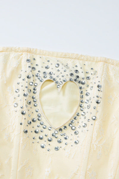 Yellow Lace Rhinestone Heart Boned Dress Sexy Sabrina Pop Singer Costume