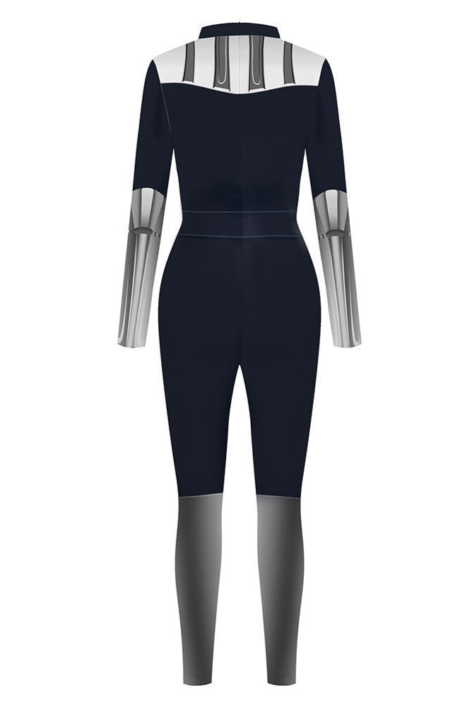 Black Dark Vador Sexy Stretchy Fitted Jumpsuit Full Length Costume