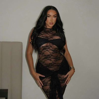 Black Lace Wrap Sexy Maxi Mermaid Party Dress