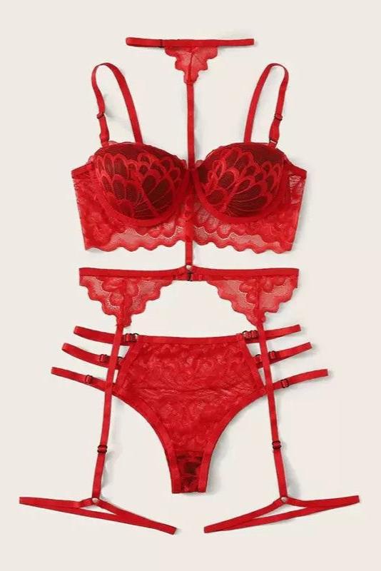Sexy Choker Red Floral Lace Garter Belt Panty 3 Pc Set GT245 AMIClubwear Sexy Choker Red Floral Lace Garter Belt Panty 3 Pc Set GT245 AMIClubwear