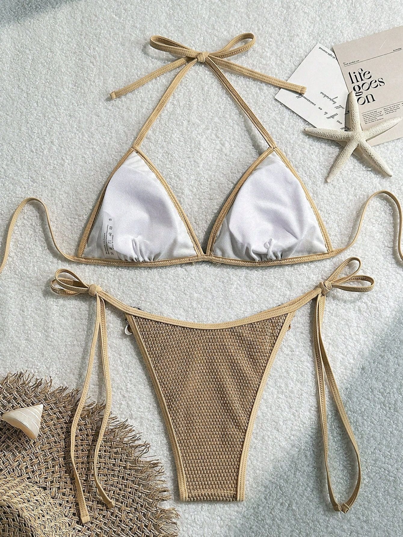 Khaki Netted Sea Shell Starfish Sexy 2Pc Swimsuit Set Bikini