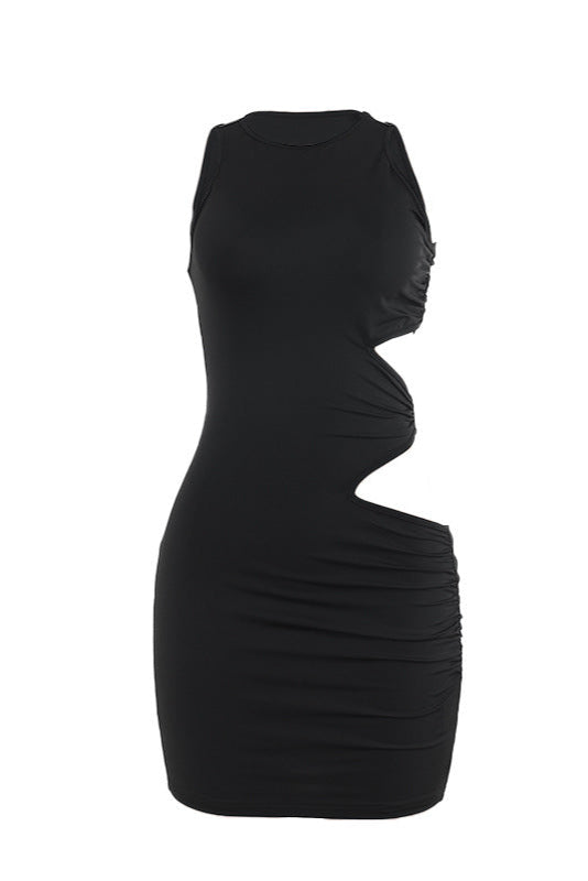 Black Cut-Out Side Ruched Sexy Mini Party Dress