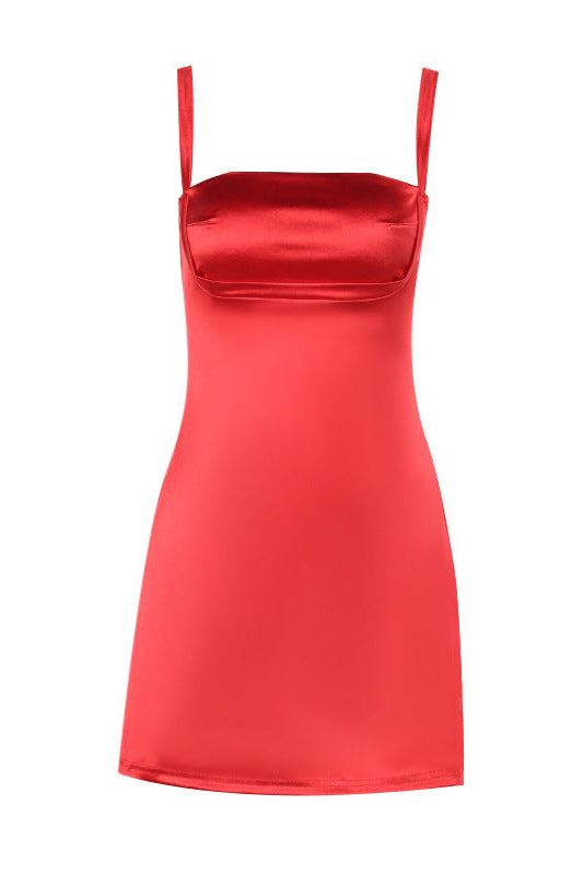 Red Satin Stretchy A-Line Fit & Flare Sexy A-Line Party Dress