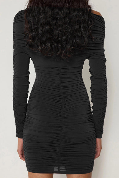 Black Long Sleeves Ruched Off Shoulder Sexy Fitted Party Dress