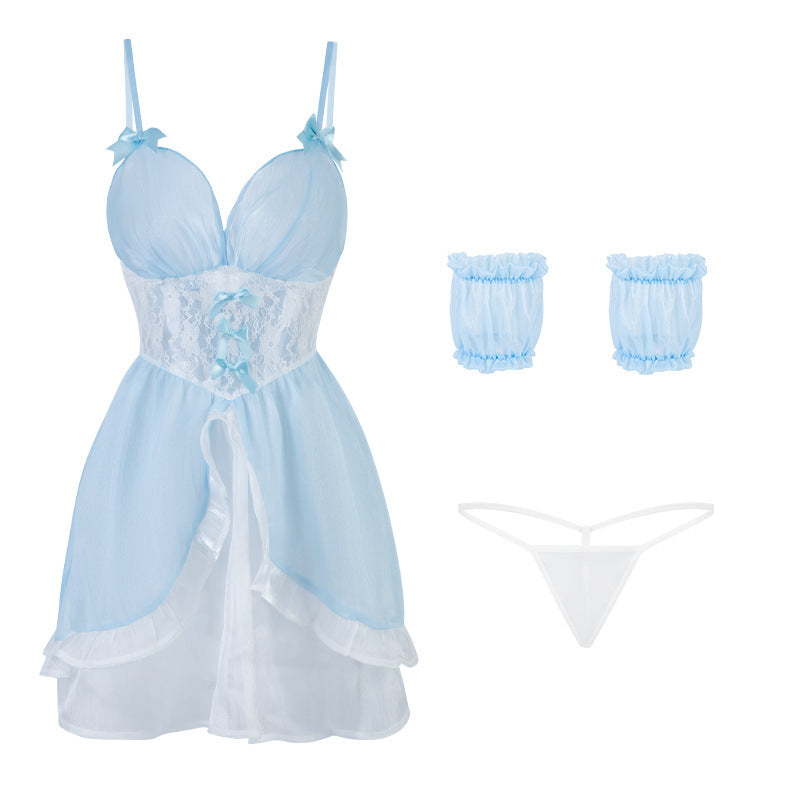 Blue Puff Sleeve Sexy 4Pc Costume
