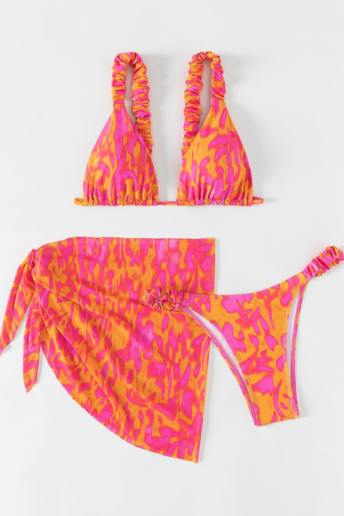 Orange Leopard Narrow Triangle Cheeky Cover-Up Sexy 3Pc Swimsuit Set