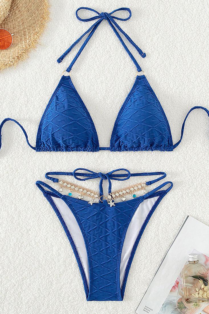 Blue Rhinestone Star Fish Strappy Triangle Cheeky 2Pc Sexy