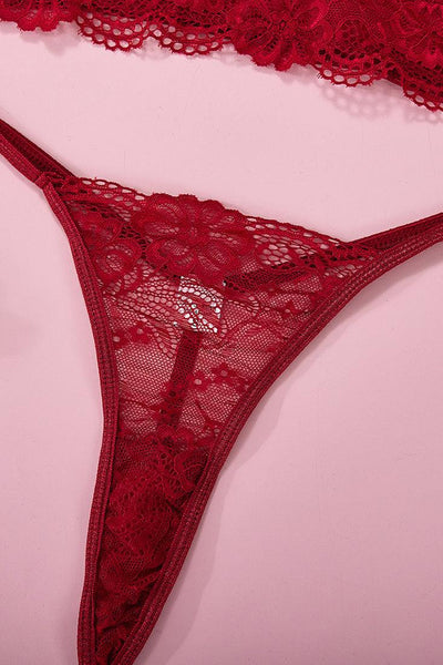 Wine Lace Bra Thong 2Pc Sexy Lingerie Set - AMIClubwear