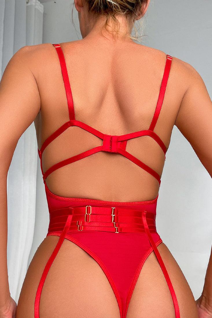 garter belt with bodysuit Strappy Halter Neck Valentine Lingerie Sheer Mesh Panel Bodysuit with –  YOMORIO