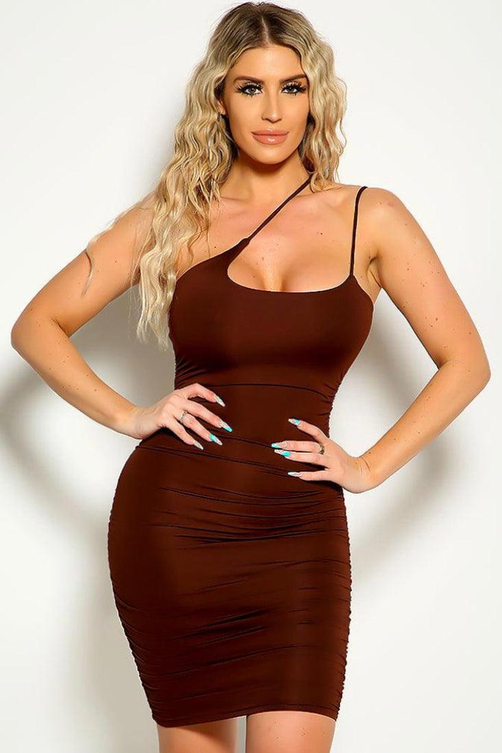 Brown Sleeveless Double Strap Party Dress - AMIClubwear
