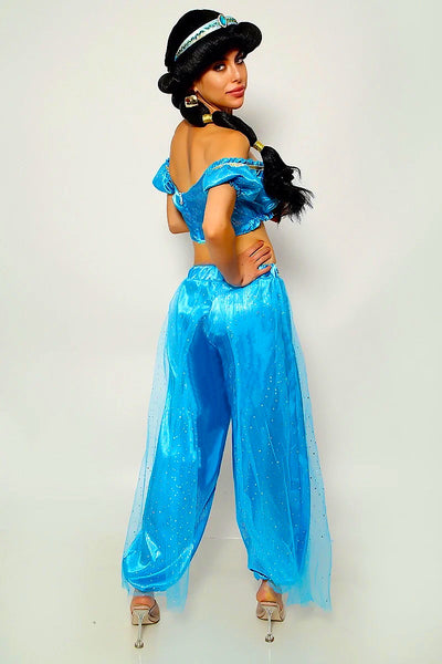 Blue Mesh Glitter Gold Off Shoulder Sexy Princess Jas Costume