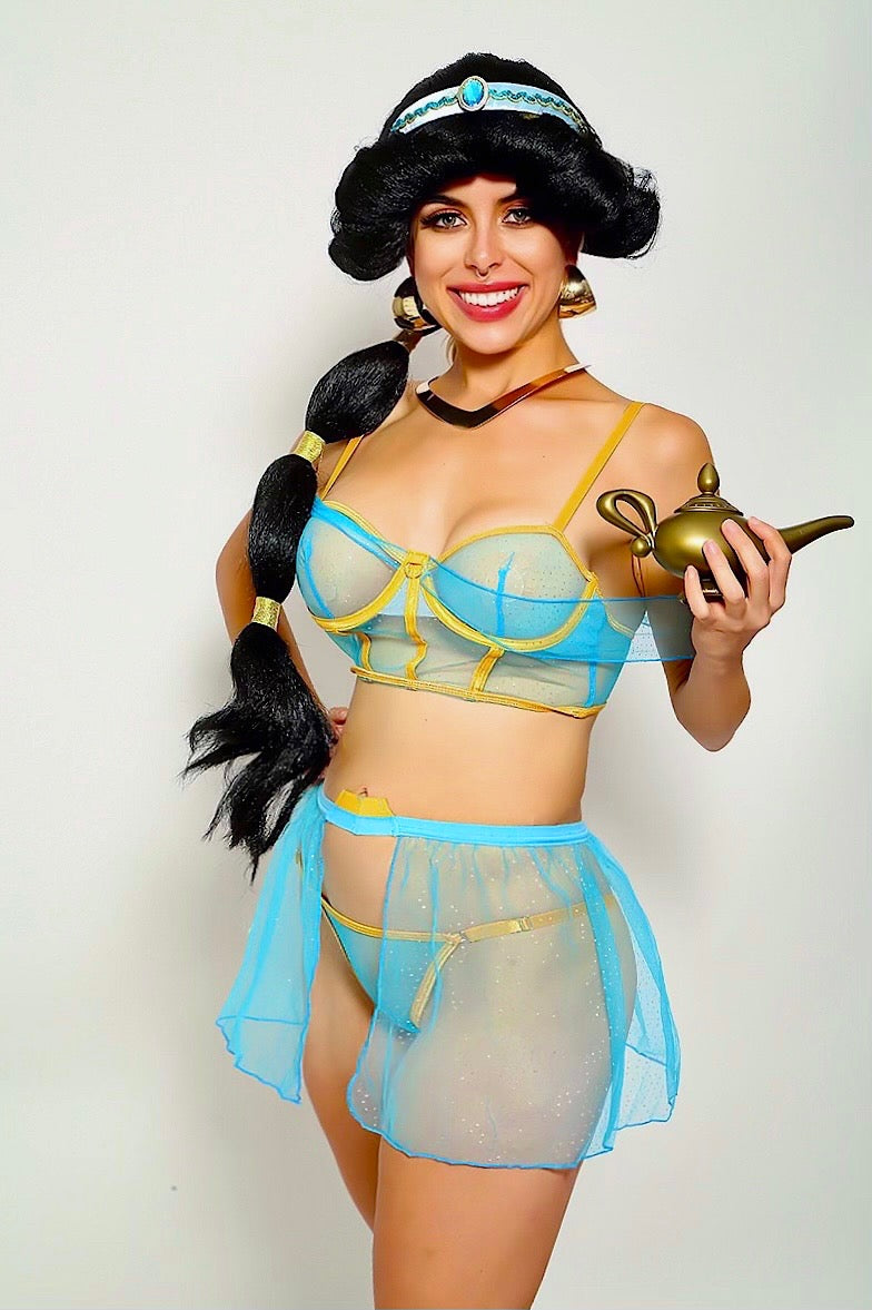 Blue Gold Mesh Off Shoulder Ultra Sexy Princess J Costume
