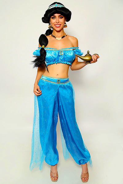 Blue Mesh Glitter Gold Off Shoulder Sexy Princess Jas Costume