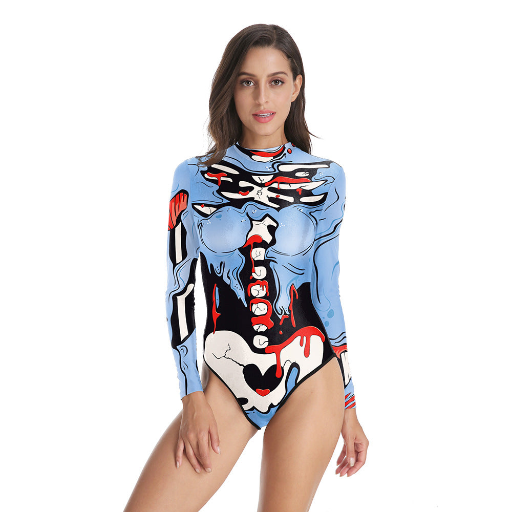 Blue Skeleton Cosplay Sexy Printed Long Sleeve Costume