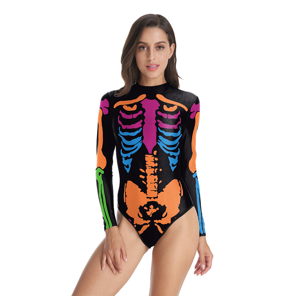 Black Multi Skeleton Cosplay Sexy Printed Long Sleeve Costume